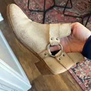 Frye distressed booties with harness Ray